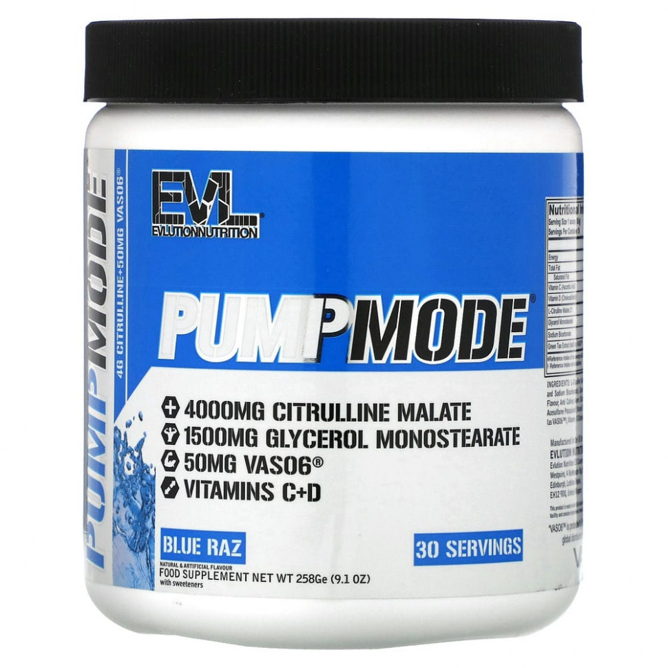 ������ ������ EVLution Nutrition, PumpMode, Blue Raz, 258 � (9,1 �����)  IHerb (������) ����