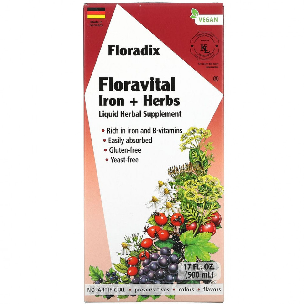 ������ ������ Gaia Herbs, Floradix, Floravital Iron + Herbs, 500 �� (17 ����. �����)  IHerb (������) ����