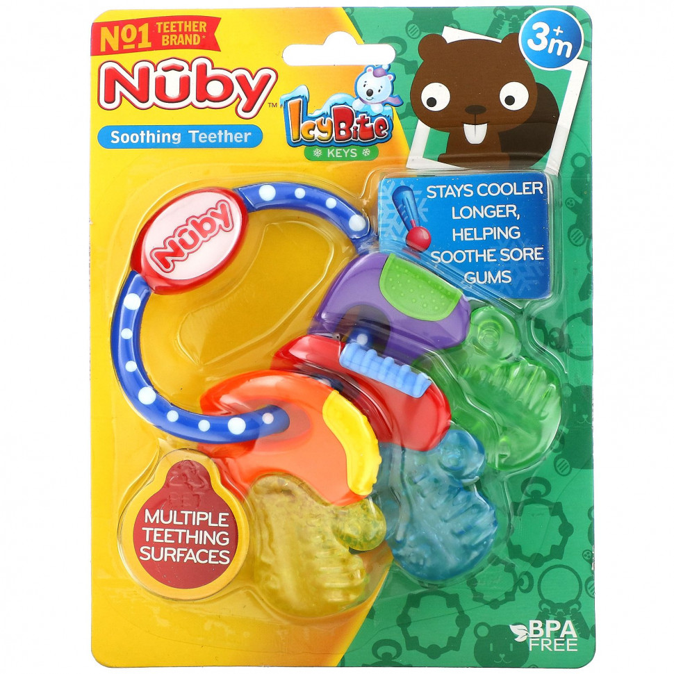 ������ ������ Nuby, Soothing Teether, Icy Bite Keys, Blue, 3+ M, 1 Piece  IHerb (������) ����