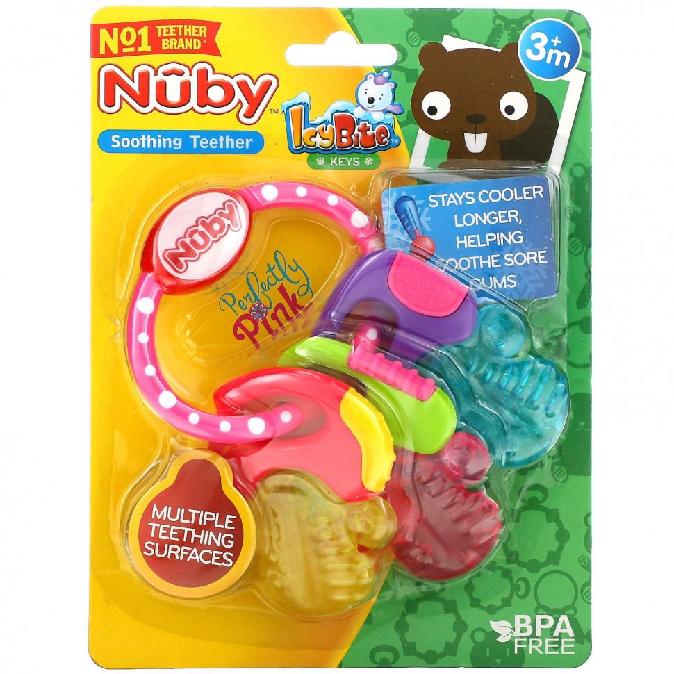 ������ ������ Nuby, Soothing Teether, Icy Bite Keys, 3+ Months, Perfectly Pink, 1 Count  IHerb (������) ����