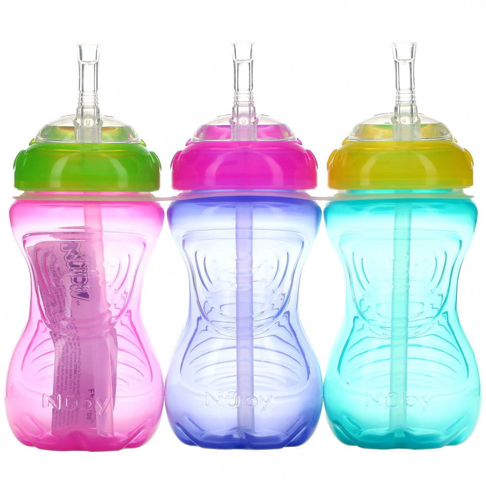 ������ ������ Nuby, No Spill FlexStraw Cups, 12+ M, Girl, 3 Pack, 10 oz (300 ml) Each  IHerb (������) ����