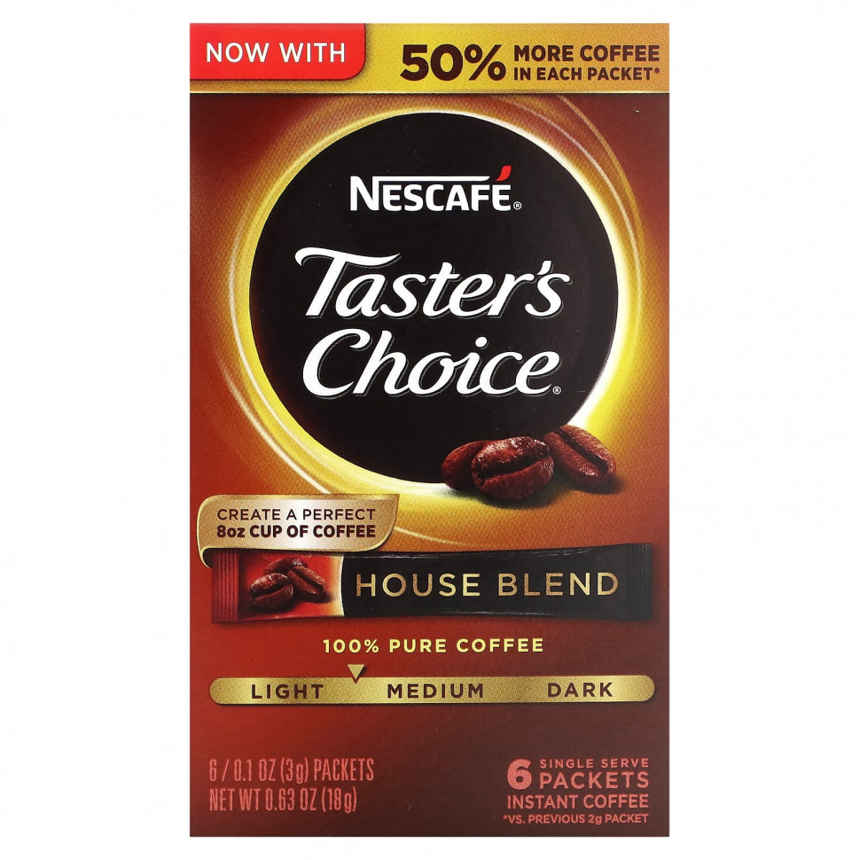 ������ ������ Nescaf?, Taster's Choice, ����������� ����, �������� �����, ������� / �������, 6 ��������� �� 3 � (0,1 �����)  IHerb (������) ����