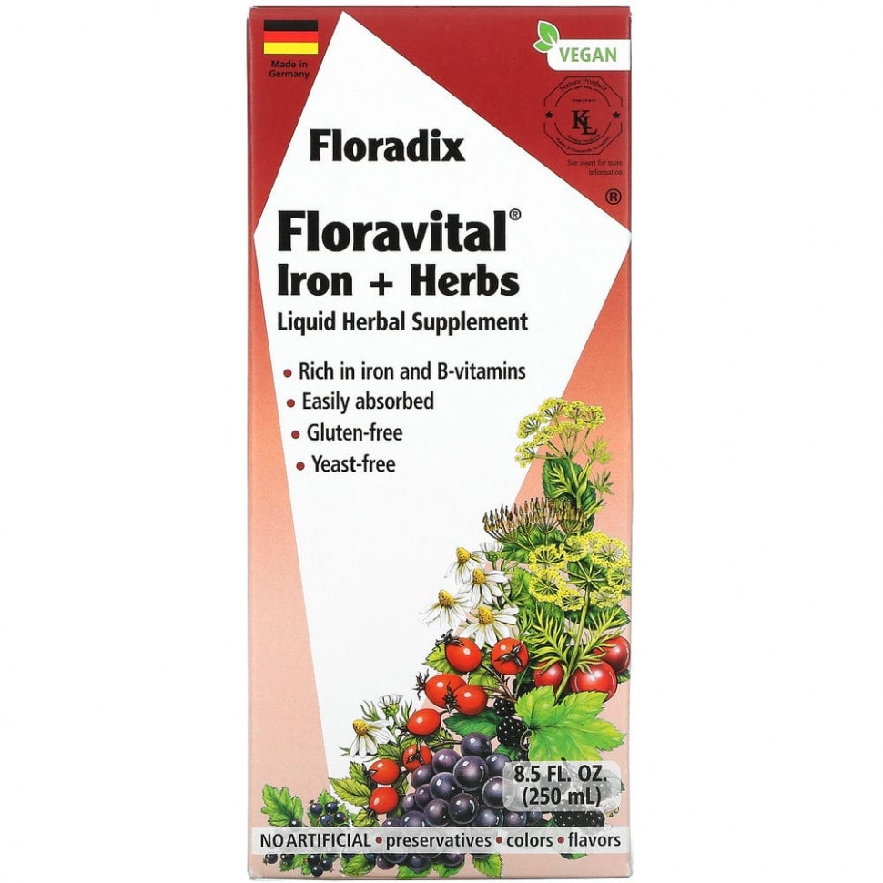 ������ ������ Gaia Herbs, Floradix, Floravital Iron + Herbs, 8,5 ������ ����� (250 ��)  IHerb (������) ����
