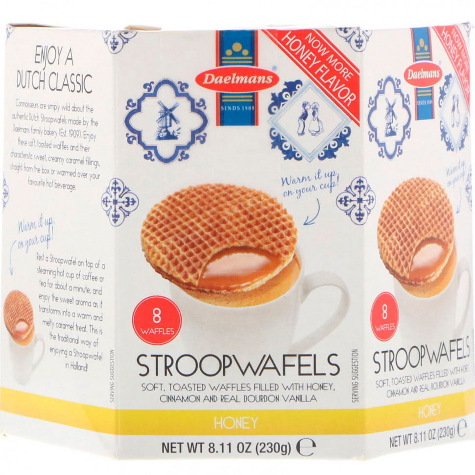 ������ ������ Daelmans, Stroopwafels, Large Hex Box, Honey, 8 Waffles, 8.11 oz (230 g)  IHerb (������) ����