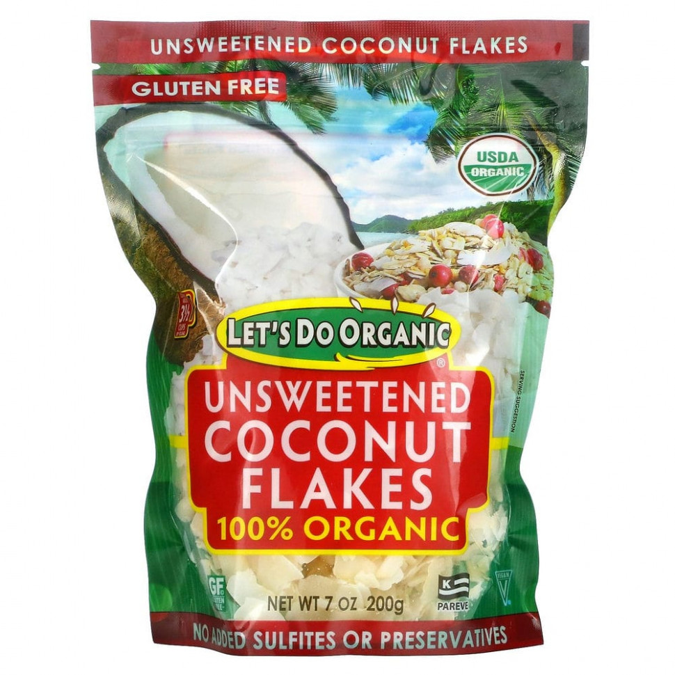 ������ ������ Edward & Sons, Edward & Sons, Let's Do Organic, 100% Organic Unsweetened Coconut Flakes, 7 oz (200 g)  IHerb (������) ����