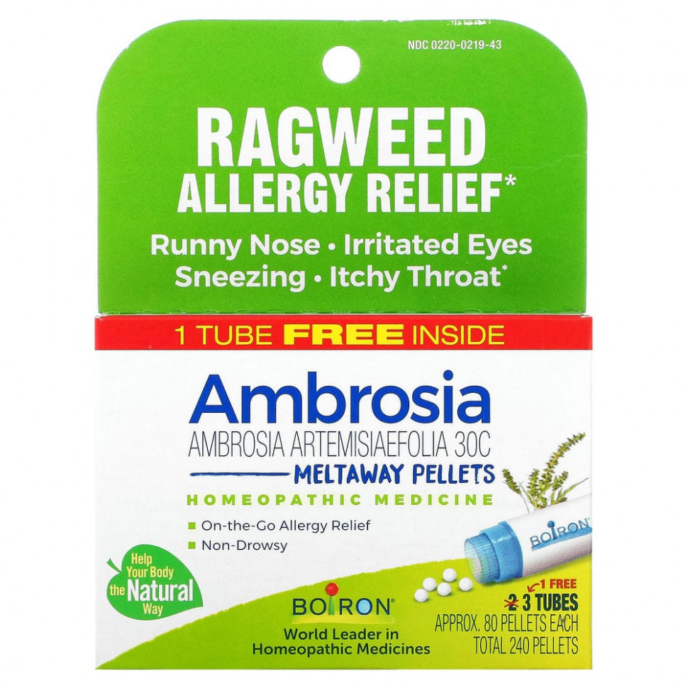 ������ ������ Boiron, Ambrosia, Allergy Relief, Meltaway Pallets, 3 Tubes, 80 Pellets Each  IHerb (������) ����