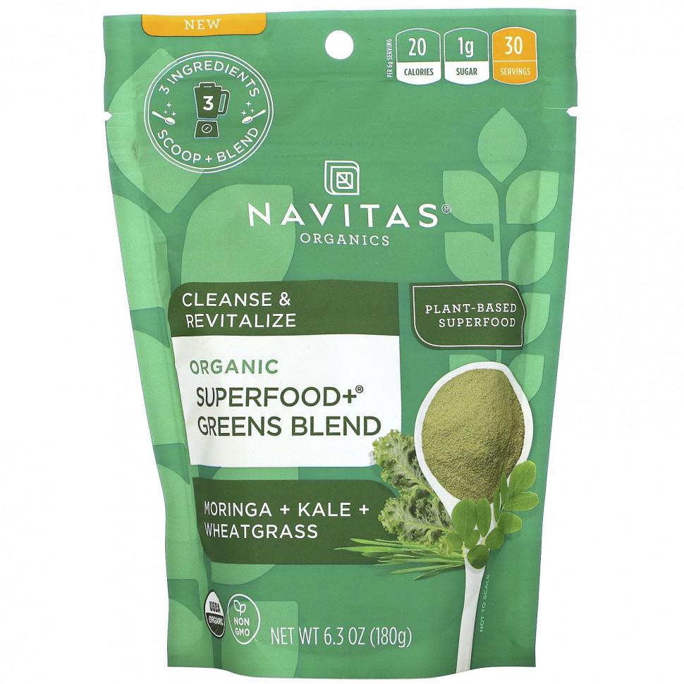 ������ ������ Navitas Organics, Organic Superfood+ Greens Blend, Moringa + Kale + Wheatgrass, 6.3oz (180 g)  IHerb (������) ����