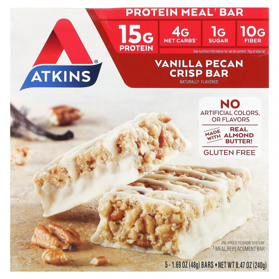 ������ ������ Atkins, Protein Meal Bar, Vanilla Pecan Crisp Bar, 5 Bars, 1.69 oz (48 g) Each  IHerb (������) ����
