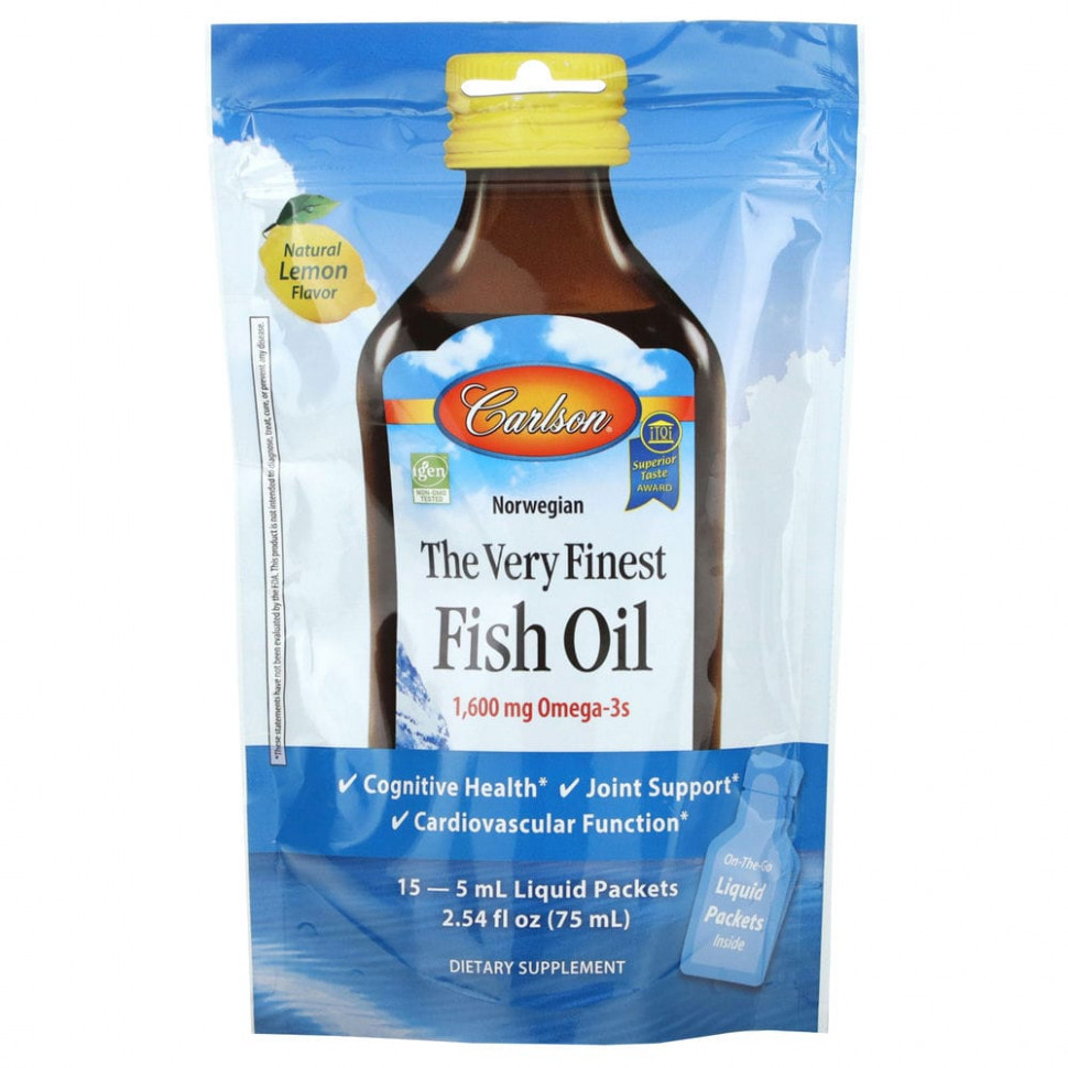 ������ ������ Carlson, Norwegian, The Very Finest Fish Oil, Natural Lemon, 1,600 mg, 15 Packets, (5 ml) Each  IHerb (������) ����