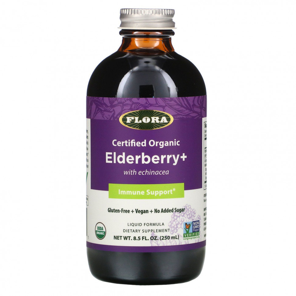 ������ ������ Flora, Certified Organic Elderberry +, 8.5 fl oz (250 ml)  IHerb (������) ����