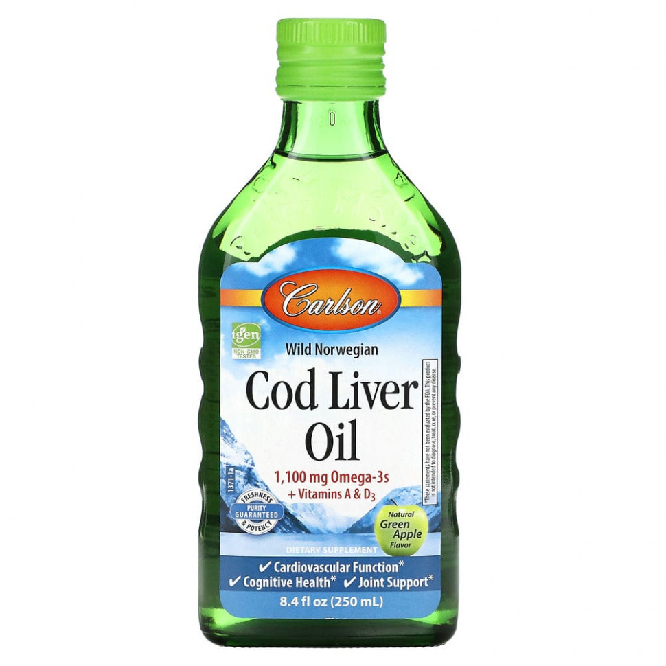 ������ ������ Carlson, Cod Liver Oil, Natural Green Apple , 1,100 mg, 8.4 fl oz (250 ml)  IHerb (������) ����
