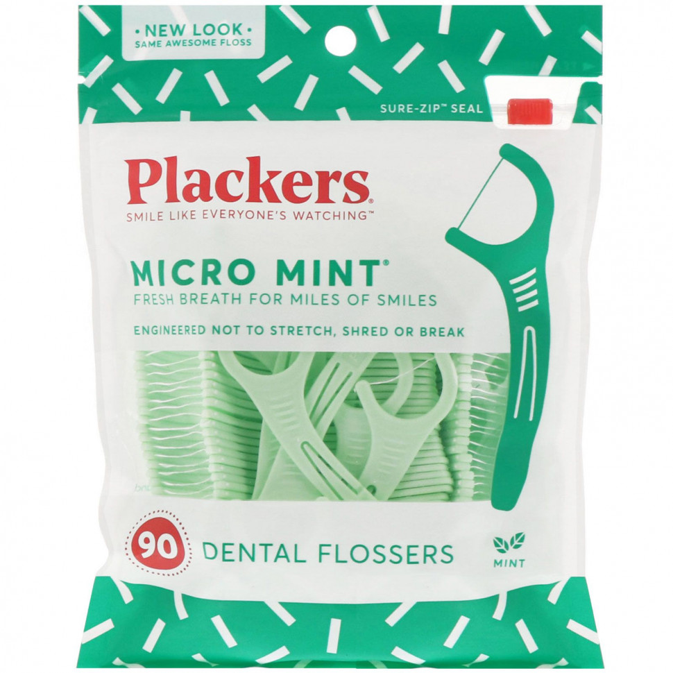 ������ ������ Plackers, Micro Mint, ���������� � �����, ����, 90 ��.  IHerb (������) ����