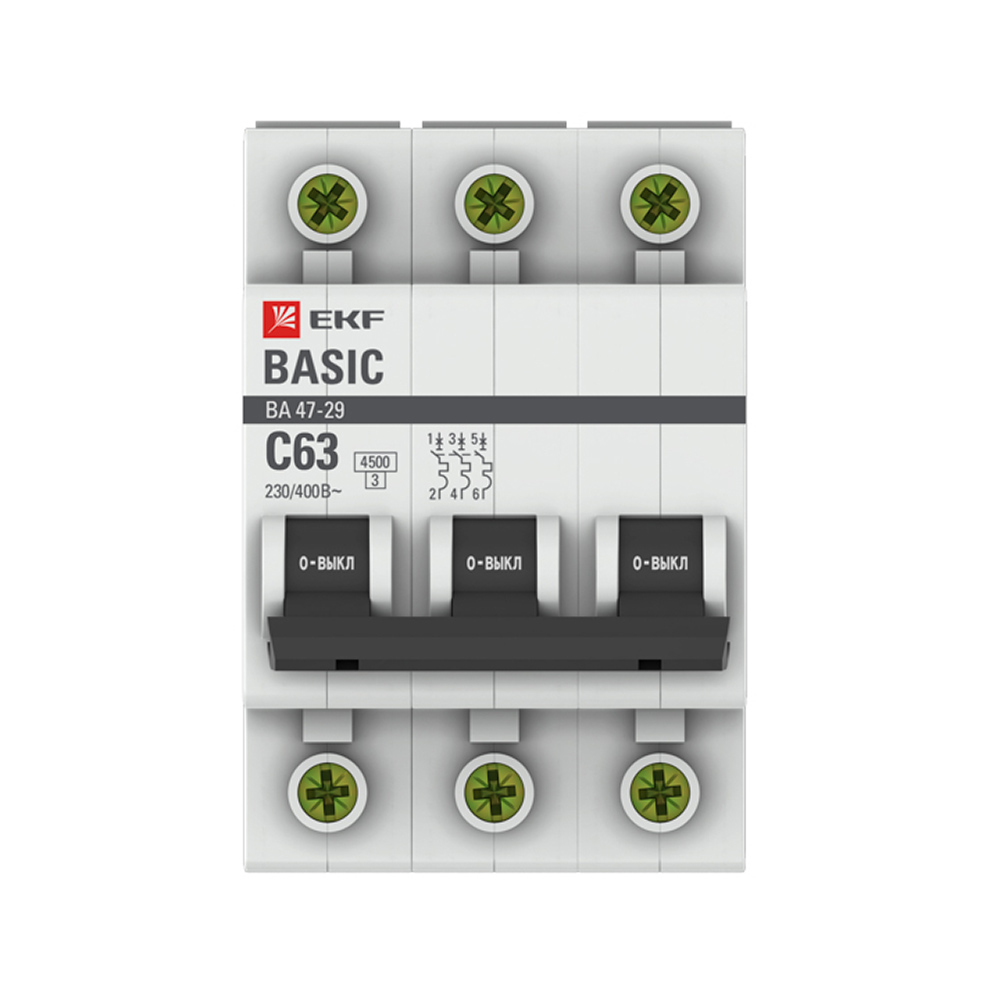 ������ ������ �������������� ����������� ��������� EKF Basic �� 47-29 3P 63� ��� C 4,5 �� 400 � (mcb4729-3-63C)   ����