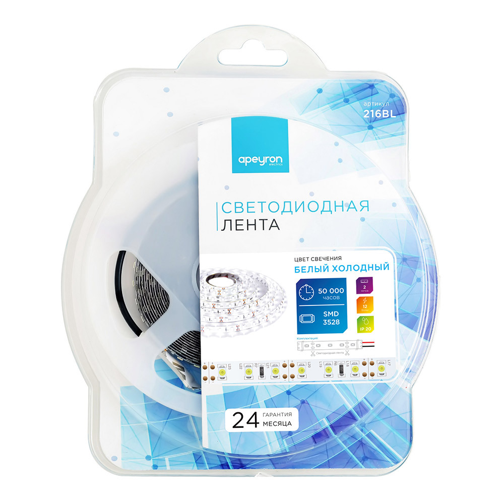 ������ ������ ����� ������������ SMD 3528 6500� 12 � 9,6 ��/� 2 � IP20 Apeyron (216BL)   ����