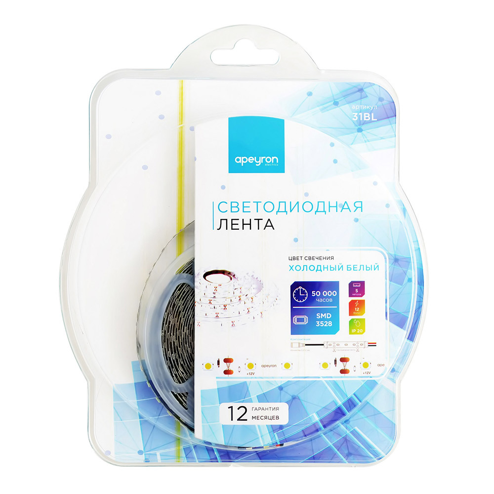 ������ ������ ����� ������������ SMD 3528 6500� 12 � 9,6 ��/� 5 � IP20 Apeyron (31BL)   ����