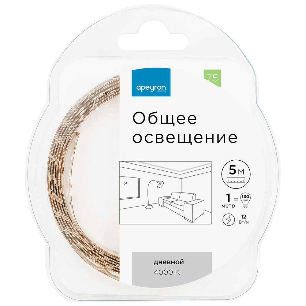 ������ ������ ����� ������������ SMD 2835 4000� 12 � 12 ��/� 5 � IP20 Apeyron (75��)   ����