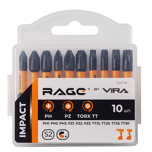 ������ ������ ����� ��� RAGE by VIRA TORX PH1 PH2 PH3 PZ1 PZ2 PZ3 TT15 TT20 TT25 TT30 50�� 10 ��   ����