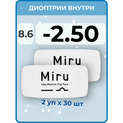 ������ ������ ����������� ���������� ����� Menicon Miru 1day Flat Pack, 60 ��., R 8,6, D -2,5, 2 ��. ����