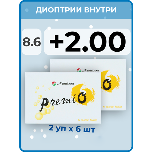 ������ ������ ���������� ����� Menicon Premio, 12 ��., R 8,6, D +2, ����������, 2 ��. ����