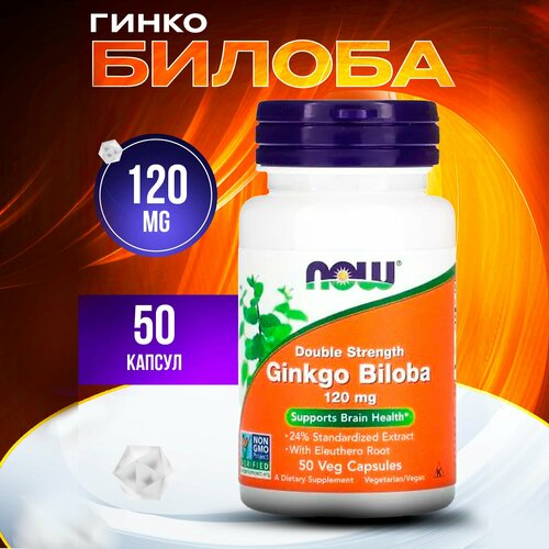 ������ ������ Now Foods, Ginkgo Biloba, Double Strength, 120 mg, 50 Veg Capsules ����