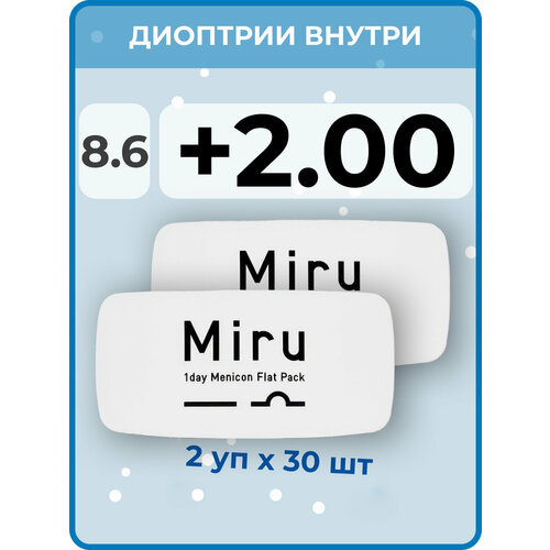 ������ ������ ����������� ���������� ����� Menicon Miru 1day Flat Pack, 60 ��., R 8,6, D +2, 2 ��. ����