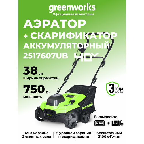 ������ ������ �������-������������ �������������� Greenworks ���. 2517607UB, 40V, �����������, c 1���� 4�� � �� ����
