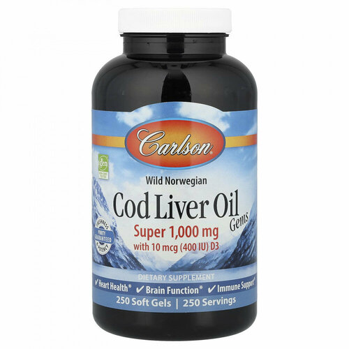 ������ ������ Carlson, Cod Liver Oil Gems, ������� �� ���� ������ ����� ���������� ������, ������� ��������, 1000 ��, 250 ������ ����