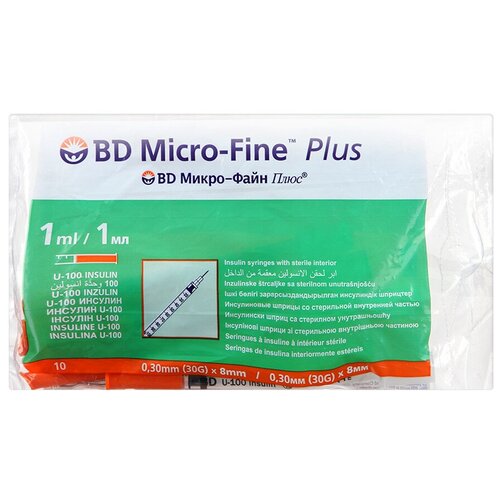 ������ ������ ����� ����������� BD Micro-Fine Plus U-100 ����������������, 8 �� x 0.3 ��, ������: 30G, 1 ��, 10 ��. ����