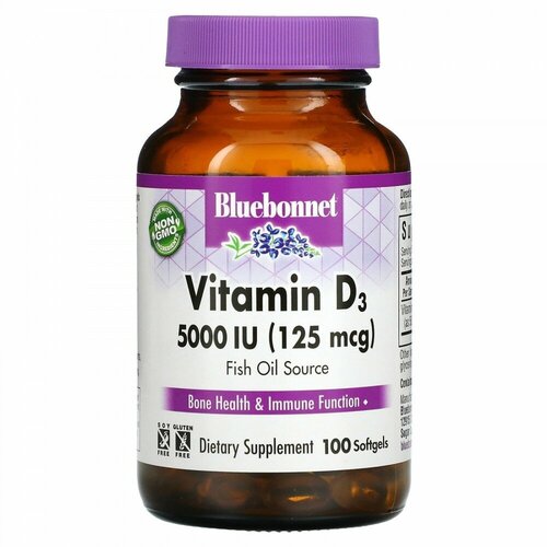 ������ ������ Bluebonnet Nutrition, Vitamin D3, 125 mcg (5,000 IU), 100 Softgels ����