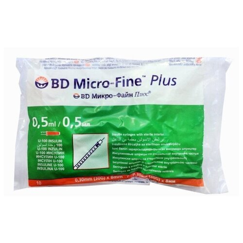 ������ ������ ����� ����������� BD Micro-Fine Plus U-100 ����������������, 8 �� x 0.3 ��, ������: 30G, 0.5 ��, 10 ��. ����