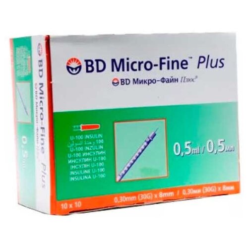 ������ ������ ����� ����������� BD Micro-Fine Plus U-100 ����������������, 8 �� x 0.3 ��, ������: 30G, 0.5 ��, 100 ��. ����