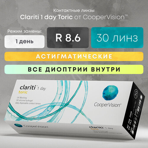 ������ ������ ����������� ���������� ����� CooperVision Clariti 1 day toric., 30 ��., R 8,6, D -1,25,�CYL:�-0,75,�A�:�110, 1 ��. ����