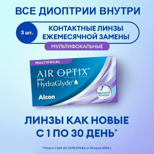������ ������ ���������� ����� �� ����� Alcon Air Optix Plus HydraGlyde Multifocal, 3 ��., R 8,6, D -8,25, ADD: �������, 1 ��. ����