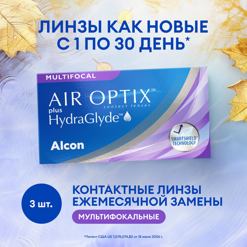 ������ ������ ���������� ����� Alcon Air Optix Plus HydraGlyde Multifocal, 3 ��., R 8,6, D +4, ADD: �������, 1 ��. ����