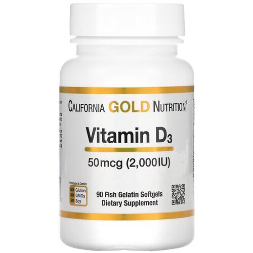������ ������ ������� �3 (Vitamin D3 California Gold Nutrition), 50 ��� (2000 ��), 90 ������ ����